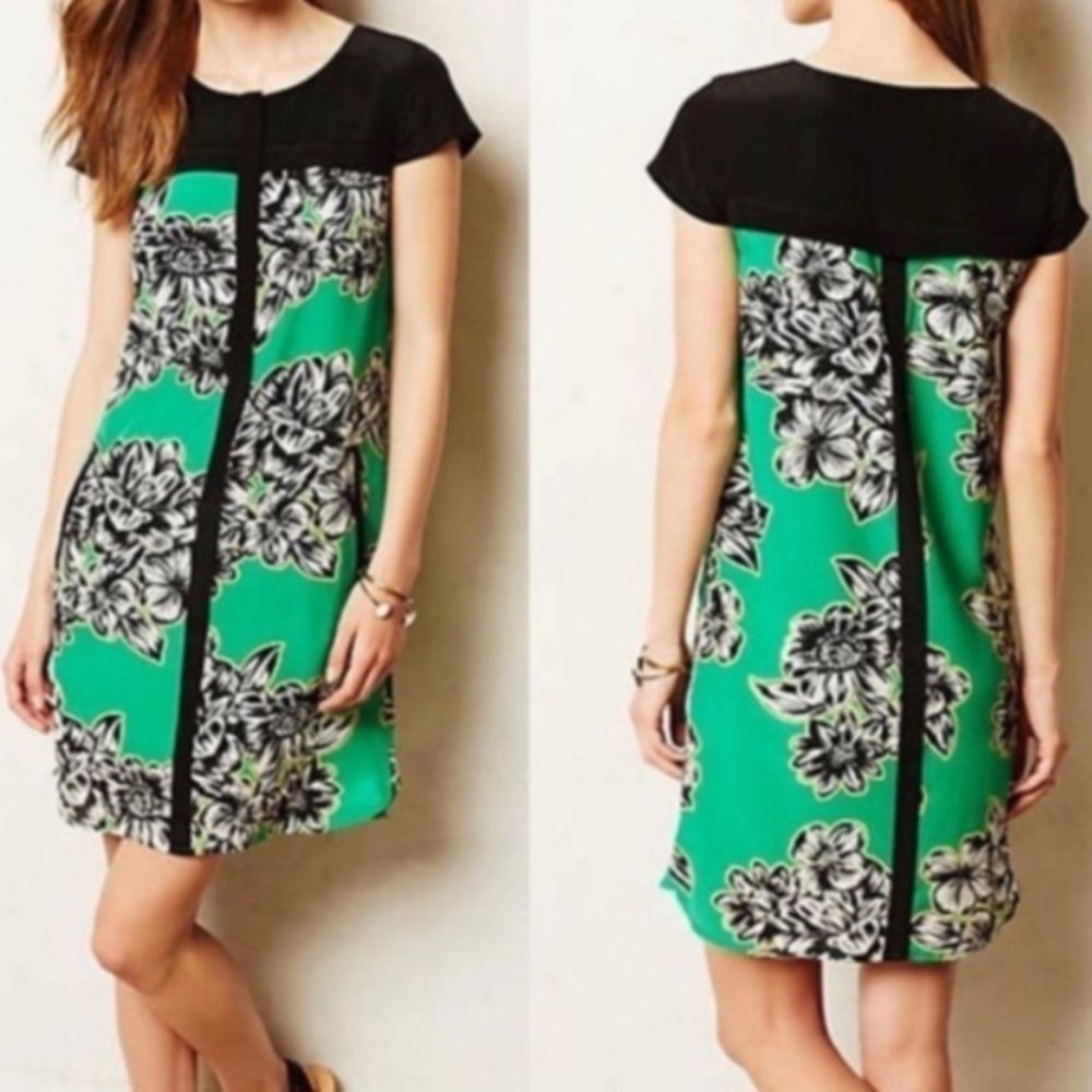 MAEVE Anthro Floral Silk Cap Sleeve Dress